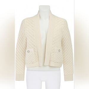 POL Cardigan Cream Knit Gold Thread Sequin Detail Boho Cropped Sweater M